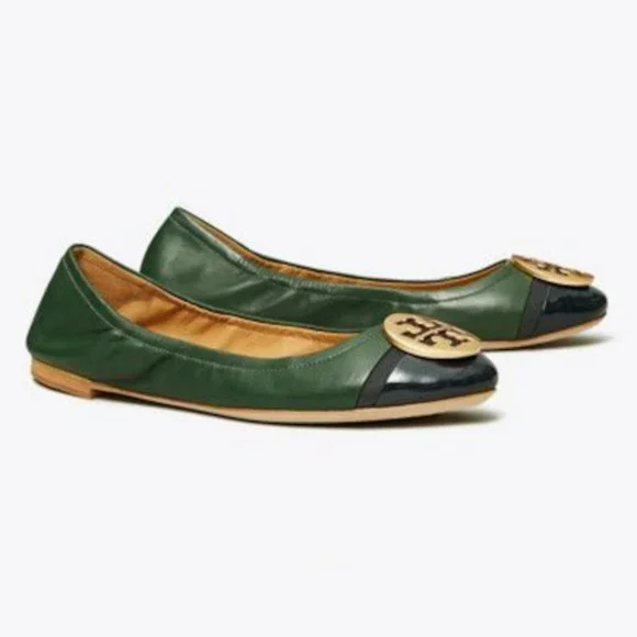 Tory Burch Minnie Patent Cap-Toe Ballet Flat Pine Tree Perfect Navy Green 10.5 - Picture 5 of 7